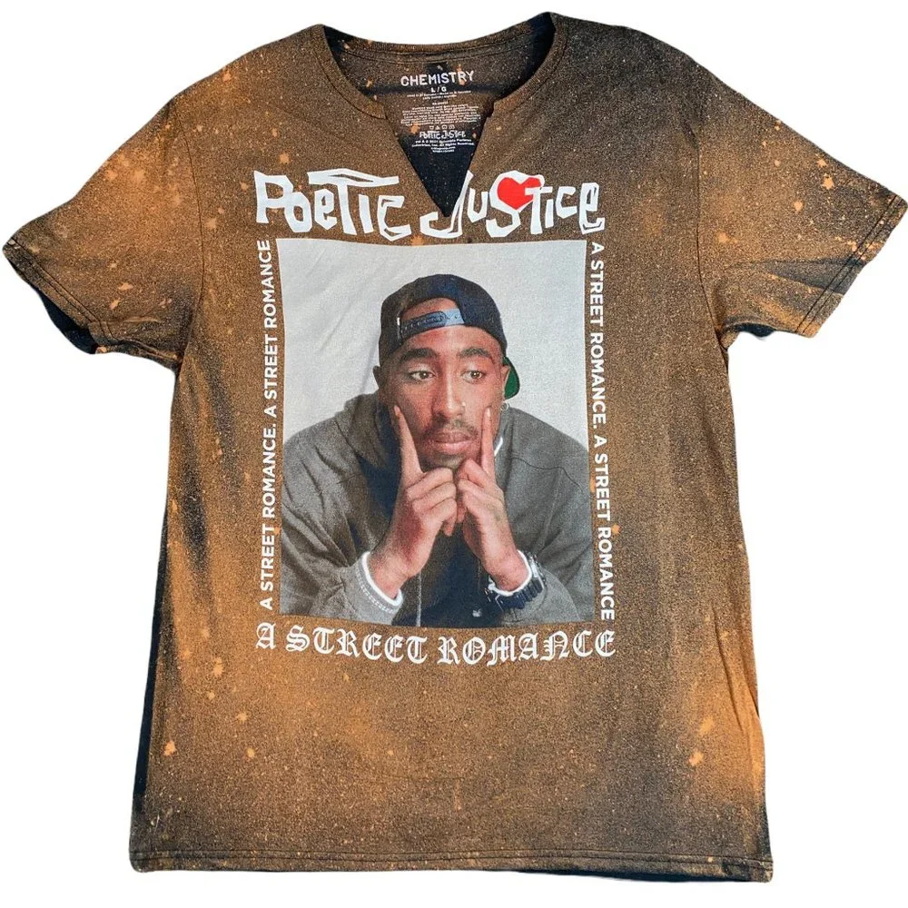 Tupac Poetic Justice Movie Split Neck T-shirt Shirt Black Orange Size L - Picture 1 of 6